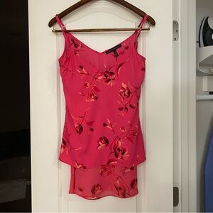 White House Black Market Womens Tank Top XXS 34” Hot Pink Floral Print V Neck